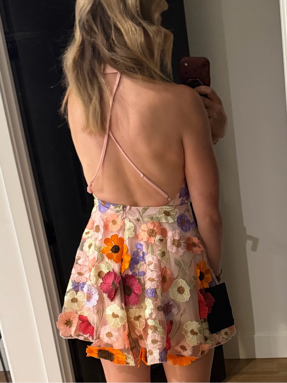Lulu's Blooming Bliss Pink 3D Floral Embroidered Halter Mini Dress - Picture 5 of 5